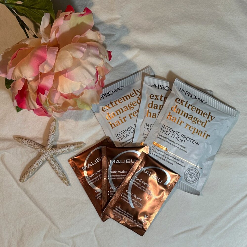 HI PRO PAC Damaged Hair Repair & MALIBU Hard Water Treatment Packs (3 each)